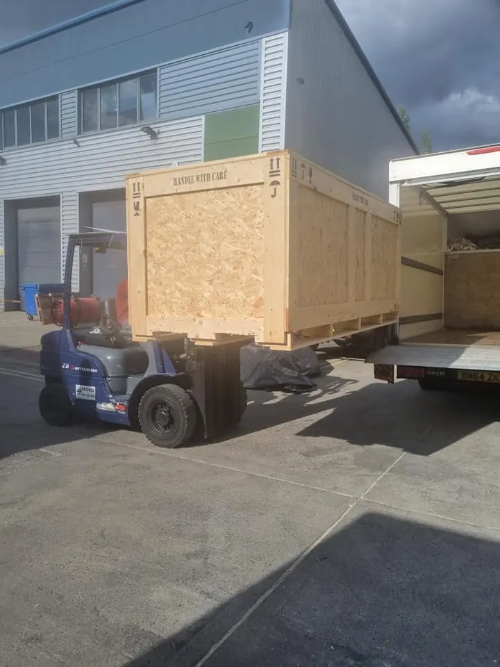 Crate by forklift – Pallet and crate work. MV Movers Crate by forklift – Pallet and crate work. MV Movers